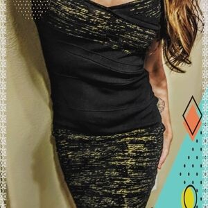 XOXO Black and Yellow Patterned Dress M